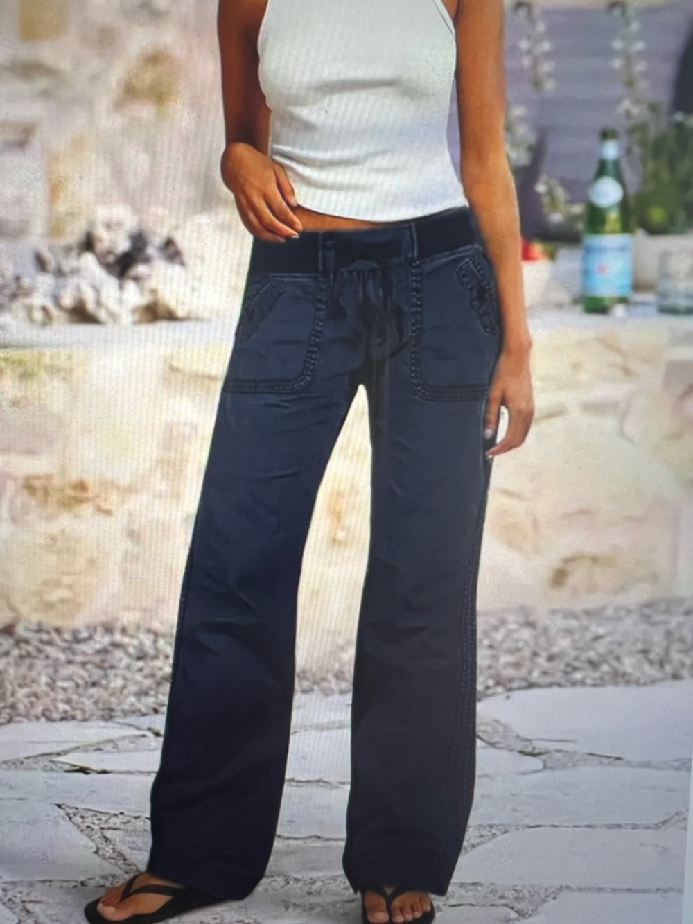 Flamingals Solid Seam Detail draw string Straight Leg Pants 2XL 14/16